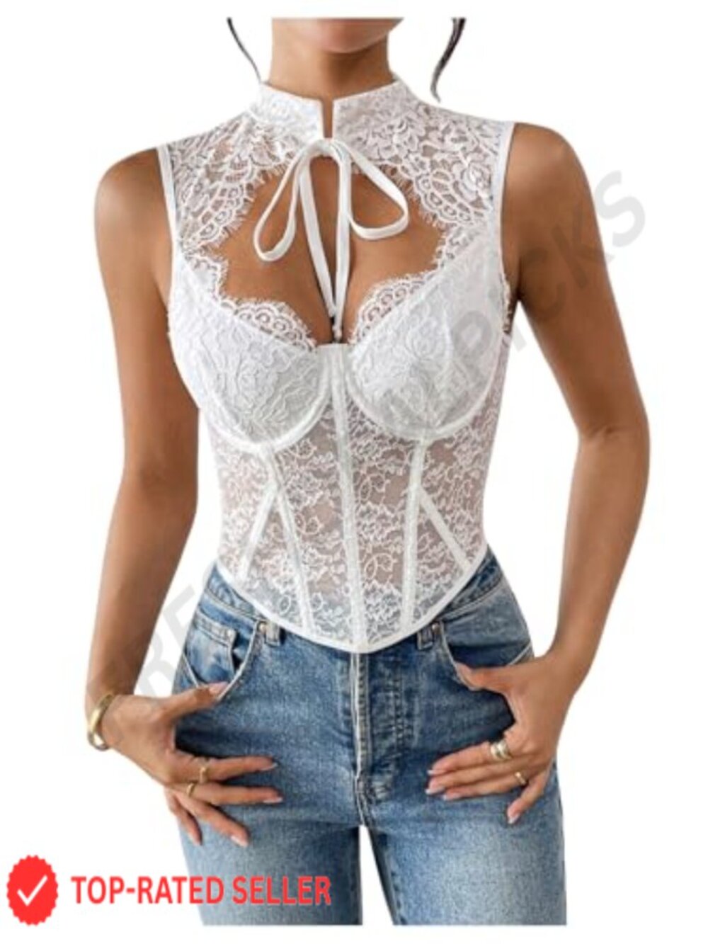 Women's Lace Corset Top Cut Out Bustier Mesh Coquette